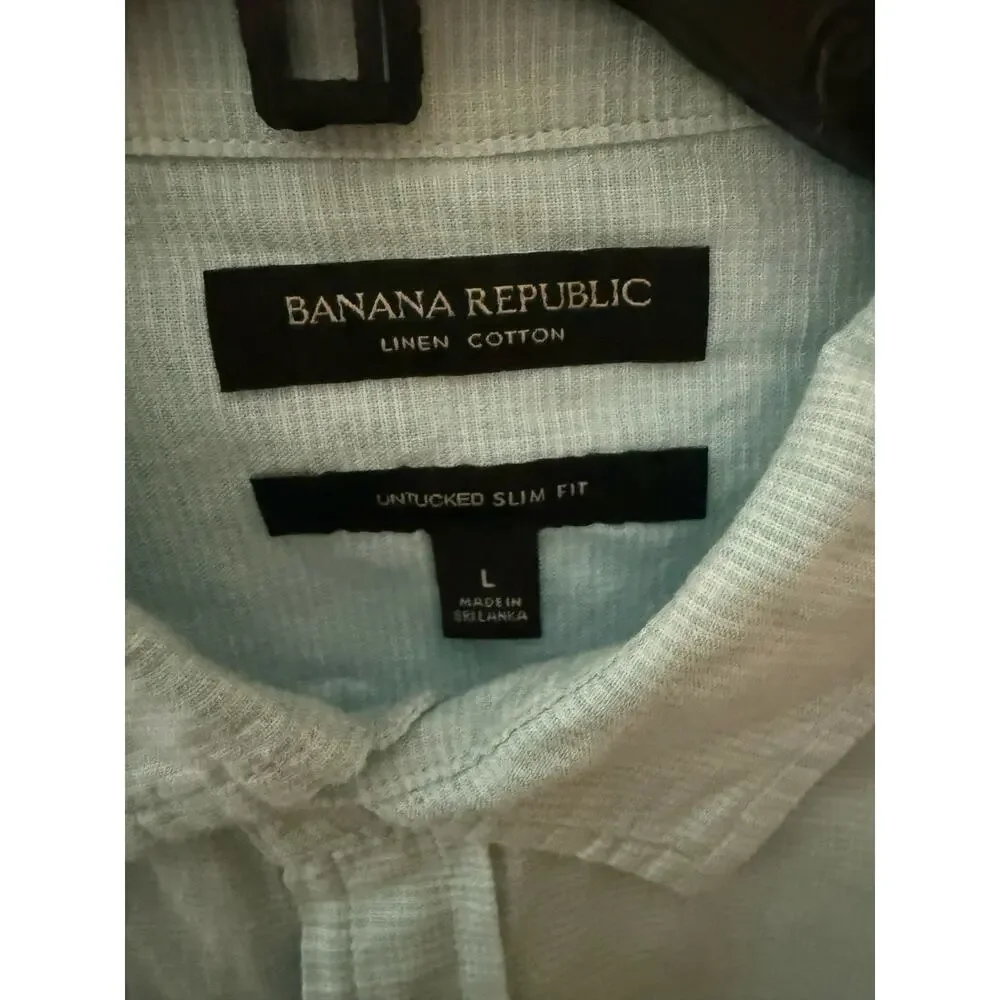 Banana Republic Untucked Slim Fit Mens Linen Cotton Shirt